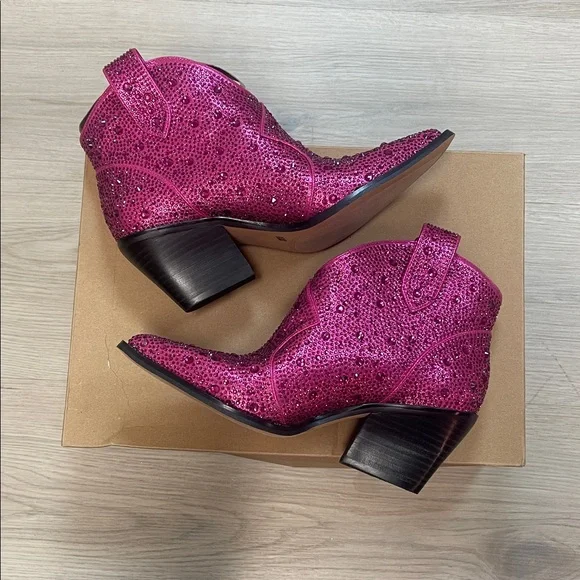 New Jessica Simpson Pink Rhinestone Zadie Ankle Western Cowboy Bootie - Picture 9 of 11